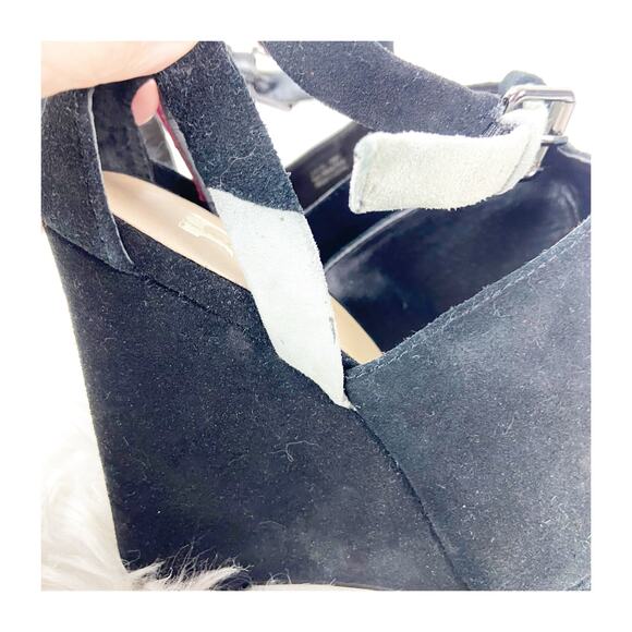 Joe's Jeans Callahan 8.5 Black Women Suede Ankle Strap Wedge Heel Sandals - Picture 5 of 14